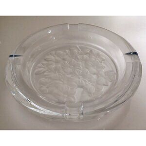 Vintage Heavy Crystal Ashtray Clear Flower Decorated Cigarrettes Cigar Tabletop